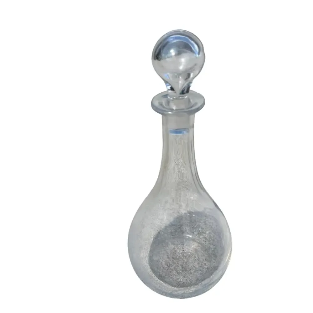 VTG Blown Crystal Glass Cruet Decanter W/ Tear Drop Stopper Clear 12” Signed VSL